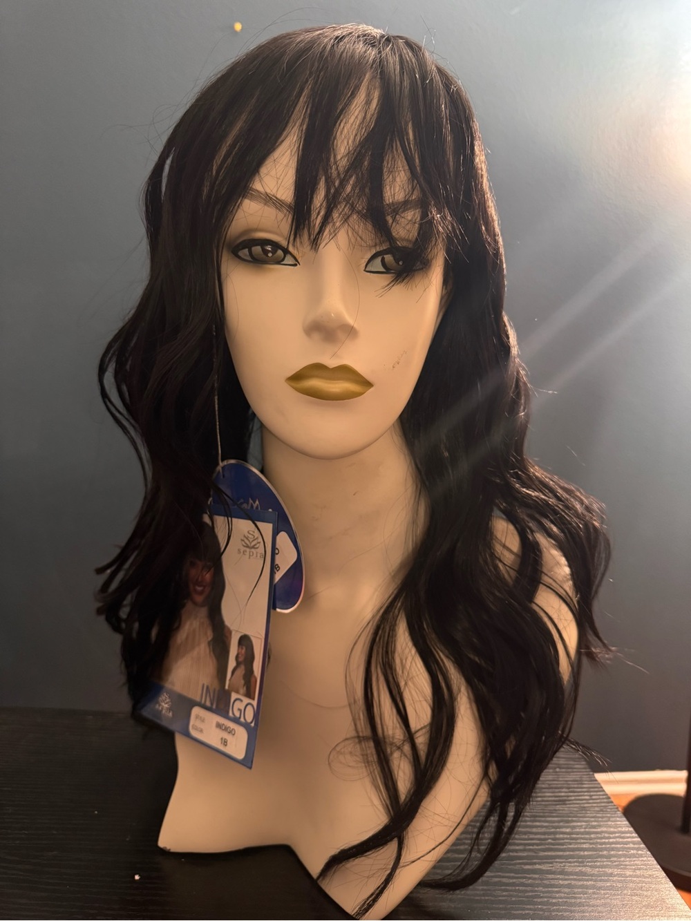 Sean Collection Long Wavy Dark Brown Wig with Soft Fringe Indigo 1B